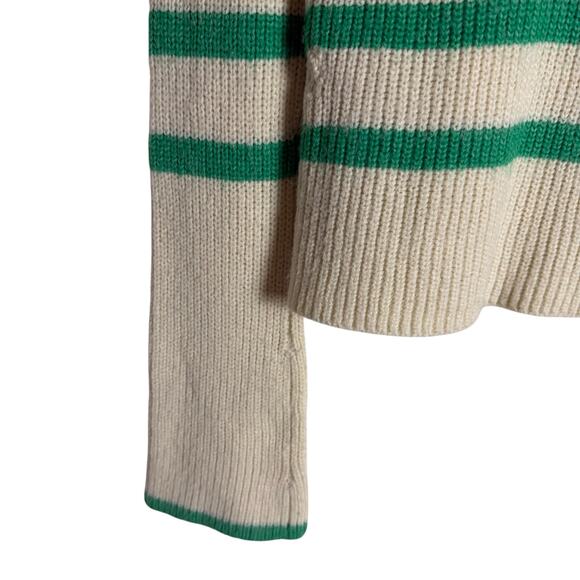Central Park West Clementine Cream Green Striped Knit Polo Knit Sweater M - Picture 7 of 12